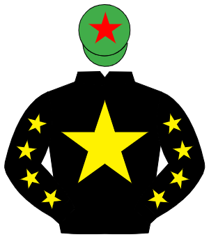 BLACK, yellow star, yellow stars on sleeves, emerald green cap, red star