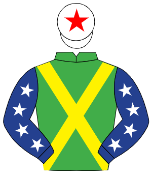 EMERALD GREEN, yellow cross sashes, dark blue sleeves, white stars, white cap, red star
