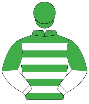 EMERALD GREEN & WHITE HOOPS, white & emerald green halved sleeves, emerald green cap