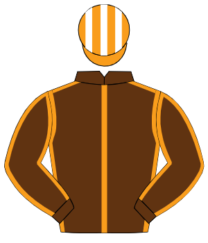BROWN, orange seams, orange & white striped cap