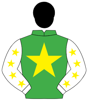 EMERALD GREEN, yellow star, white sleeves, yellow stars, black cap
