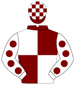 MAROON & WHITE QUARTERED, white sleeves, maroon spots, maroon & white check cap