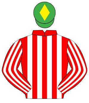 RED & WHITE STRIPES, emerald green cap, yellow diamond