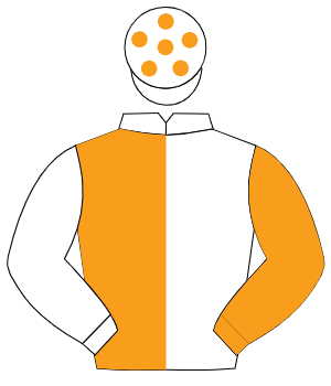 WHITE & ORANGE HALVED, sleeves reversed, white cap, orange spots