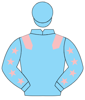LIGHT BLUE, pink epaulettes, pink stars on sleeves, light blue cap