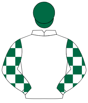 WHITE, white & dark green check sleeves, dark green cap