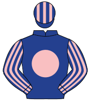 DARK BLUE, pink disc, striped sleeves & cap                                                                                                           