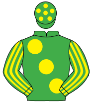 EMERALD GREEN, large yellow spots, striped sleeves, em.green cap, yellow  spots                                                                       