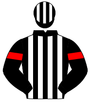 BLACK & WHITE STRIPES, black sleeves, red armlet, black & white striped cap                                                                           