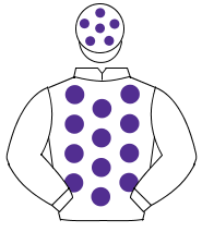 WHITE, purple spots, white sleeves, white cap, purple spots                                                                                           