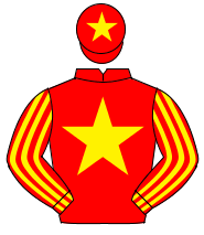 RED, yellow star, striped sleeves, red cap, yellow star                                                                                               