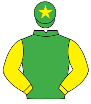 EMERALD GREEN,yellow sleeves,green cap,yellow star
