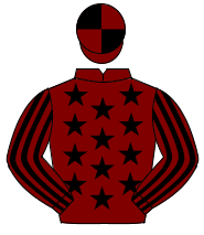 MAROON, black stars, striped sleeves, quartered cap                                                                                                   