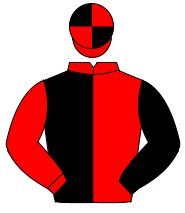 RED & BLACK HALVED, sleeves reversed, quartered cap                                                                                                   
