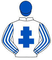WHITE, royal blue cross of lorraine, striped sleeves, royal blue cap                                                                                  