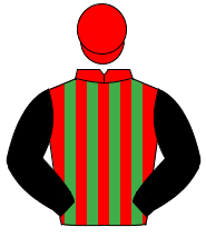 RED & EMERALD GREEN STRIPES, black sleeves, red cap                                                                                                   