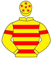 YELLOW & RED HOOPS, yellow sleeves, red armlet, yellow cap, red stars                                                                                 