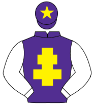 PURPLE, yellow cross of lorraine, white sleeves, purple cap, yellow star                                                                              