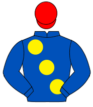 ROYAL BLUE, large yellow spots, red cap                                                                                                               
