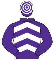 PURPLE & WHITE CHEVRONS, purple sleeves, hooped cap                                                                                                   