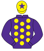 PURPLE, yellow spots, purple sleeves, yellow cap, purple star                                                                                         