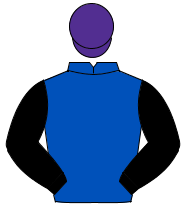 ROYAL BLUE, black sleeves, purple cap                                                                                                                 