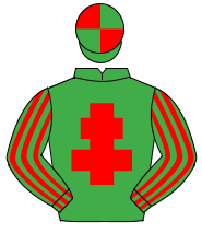EMERALD GREEN, red cross of lorraine, striped sleeves, quartered cap                                                                                  