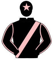 BLACK, pink sash, pink seams on sleeves, pink star on cap
