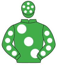 EMERALD GREEN, large white spots, white spots on sleeves, emerald green cap, white spots                                                              