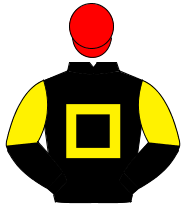 BLACK, yellow hollow box, halved sleeves, red cap                                                                                                     