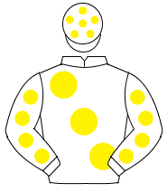 WHITE, large yellow spots, yellow spots on sleeves, white cap, yellow spots                                                                           