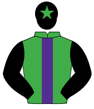 EMERALD GREEN, purple panel, black sleeves, black cap, emerald green star                                                                             