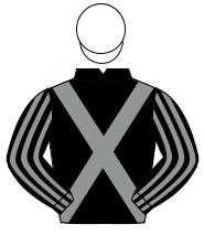 BLACK, grey cross sashes, striped sleeves, white cap                                                                                                  