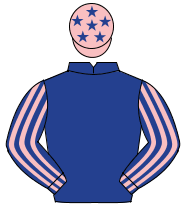 DARK BLUE, dark blue & pink striped sleeves, pink cap, dark blue stars                                                                                
