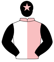 PINK & WHITE HALVED, black sleeves, black cap, pink star