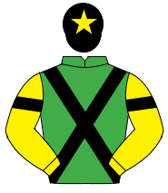 EMERALD GREEN, black cross sashes, yellow sleeves, black armlet, black cap, yellow star                                                               