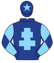 DARK BLUE, light blue cross of lorraine, diabolo on sleeves, light blue star on cap                                                                   