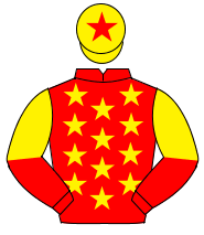 RED, yellow stars, halved sleeves, yellow cap, red star                                                                                               