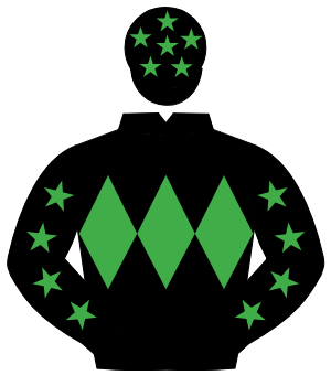 BLACK, emerald green triple diamond, emerald green stars on sleeves, black cap, emerald green stars                                                   