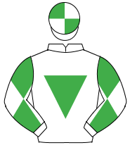 WHITE, emerald green inverted triangle, diabolo on sleeves, quartered cap                                                                             
