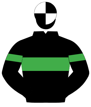 BLACK, emerald green hoop, emerald green armlet, black & white quartered cap
