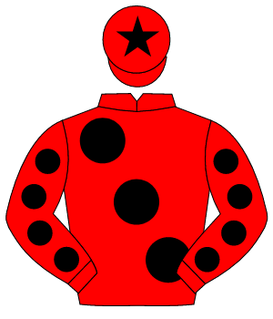 RED, large black spots, black spots on sleeves, black star on cap                                                                                     