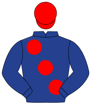 DARK BLUE, large red spots, red cap