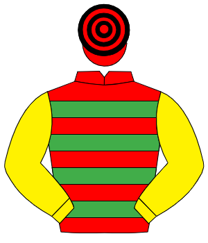 RED & EMERALD GREEN HOOPS, yellow sleeves, red & black hooped cap