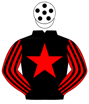 BLACK, red star, red & black striped sleeves, white cap, black spots                                                                                  