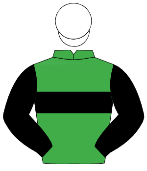 EMERALD GREEN, black hoop, black sleeves, white cap