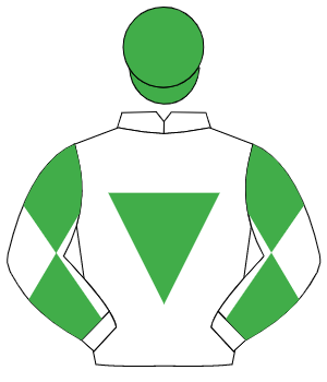 WHITE, emerald green inverted triangle, diabolo on sleeves, emerald green cap                                                                         