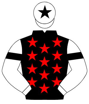 BLACK, red stars, white sleeves, black armlet, white cap, black star