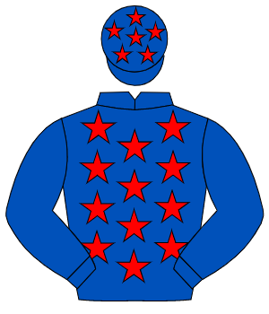 ROYAL BLUE, red stars, royal blue sleeves, red stars on cap                                                                                           