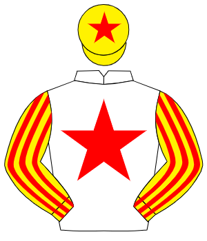 WHITE, red star, yellow & red striped sleeves, yellow cap, red star